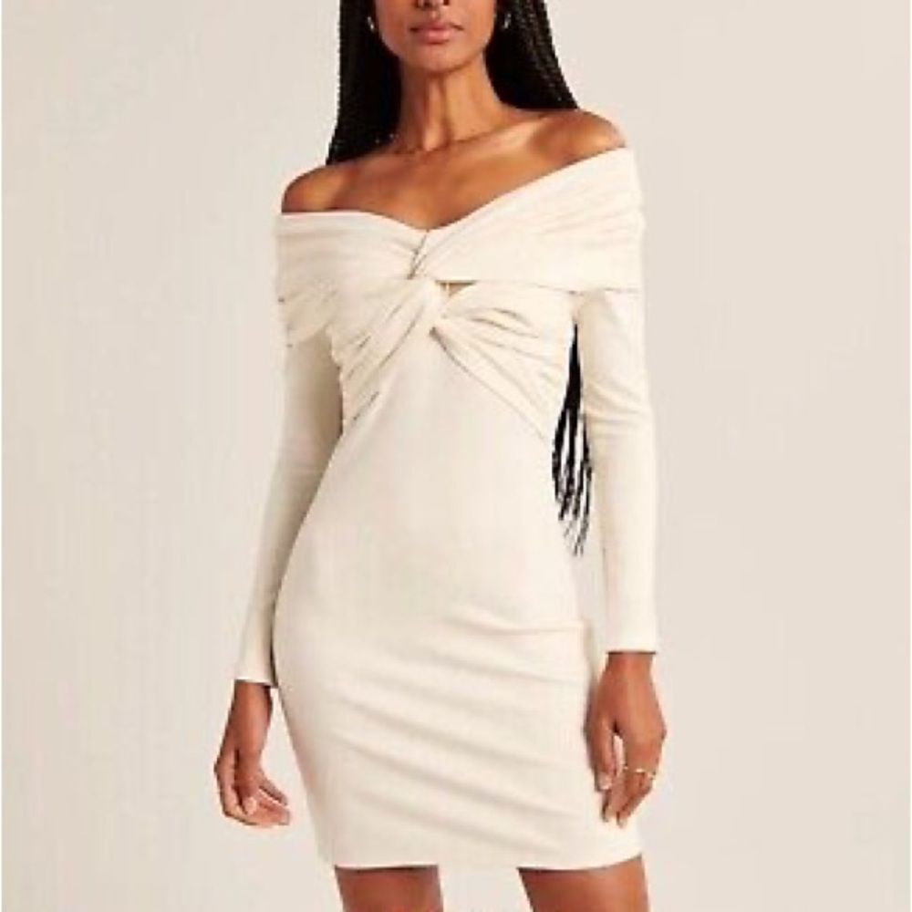 Abercrombie Off White Long Sleeve Twist Off the Shoulder Dress